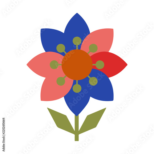 Minimalist flat vector flower illustration with colorful petals
