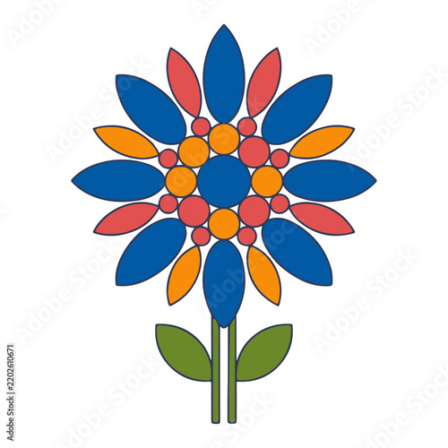 Abstract geometric flower illustration with colorful petals on white background