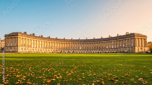 Historic Crescent Facade Over Autumn Lawn