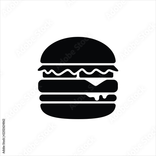 Stylized hamburger icon with cheese and lettuce in a simple vector illustration isolated on white background