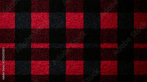 Red and black buffalo plaid pattern showcases a textured repeating textile design checkered