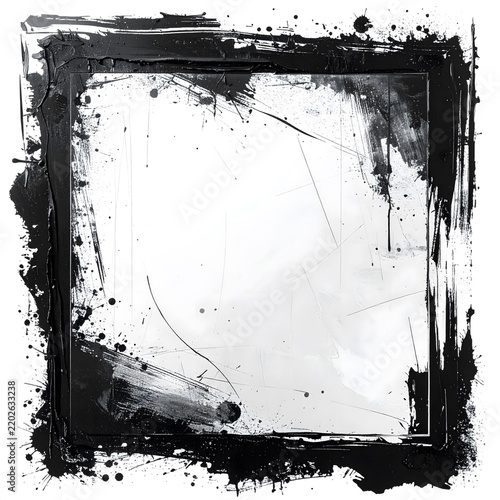 Punk Grunge Revival Black Paint Stroke Frame with Ink Splatters