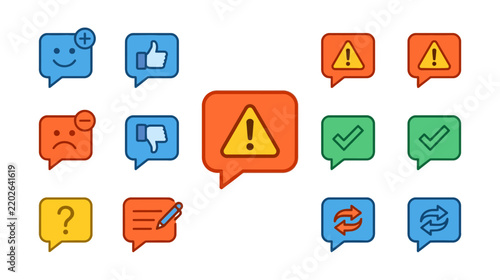 Communication Icons: Social Media, Alerts, Questions, Checks, Refresh