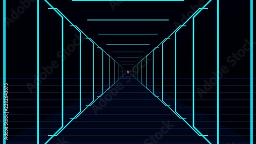 Animated Neon Glowing Geometric Lines Tunnel Cyber Grid Motion Graphic Motion Graphic Loop Featuring Modern Design Elements for Digital Media and Corporate Presentations