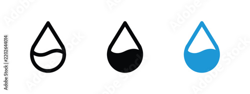 Half Filled Water Drop Icon featuring liquid level indicator, medium fill, hydration concept, clean water, fluid volume, freshness, and minimalist droplet design vector
