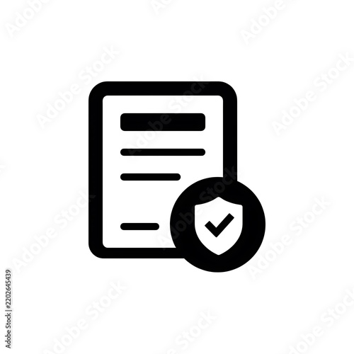 Black warranty document icon with a shield and checkmark symbol