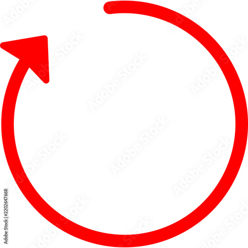 Red reload refresh arrow circle icon, update, sync and rotation symbol on white background