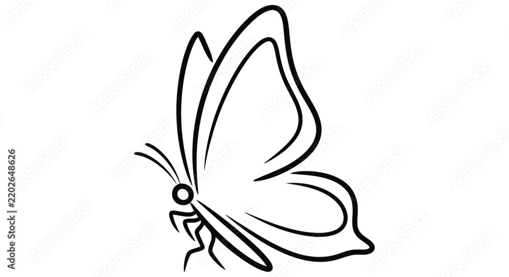 Obraz premium Line art butterfly illustration depicts a delicate insect with spread wings