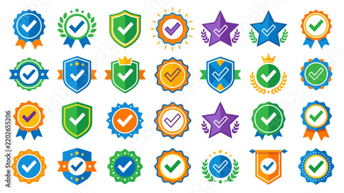 Collection of Verified Badges, Checkmarks, Seals of Approval, Awards