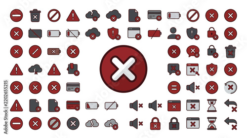 Collection of Warning and Error Icons, Isolated on Transparent Background