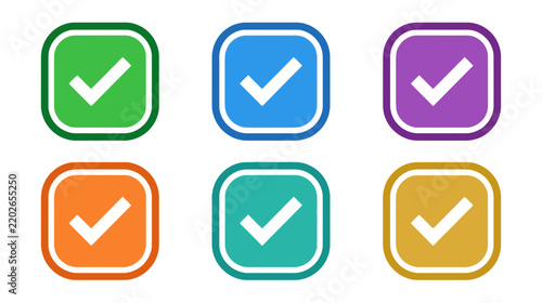 Colorful Checkmark Icons Isolated on Transparent Background - Success, Approval