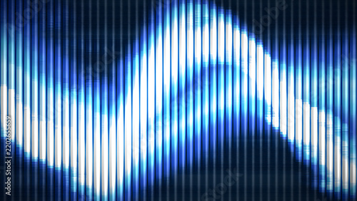 Abstract digital background with glowing blue and white vertical light bars forming a dynamic wave pattern, representing technology and data flow