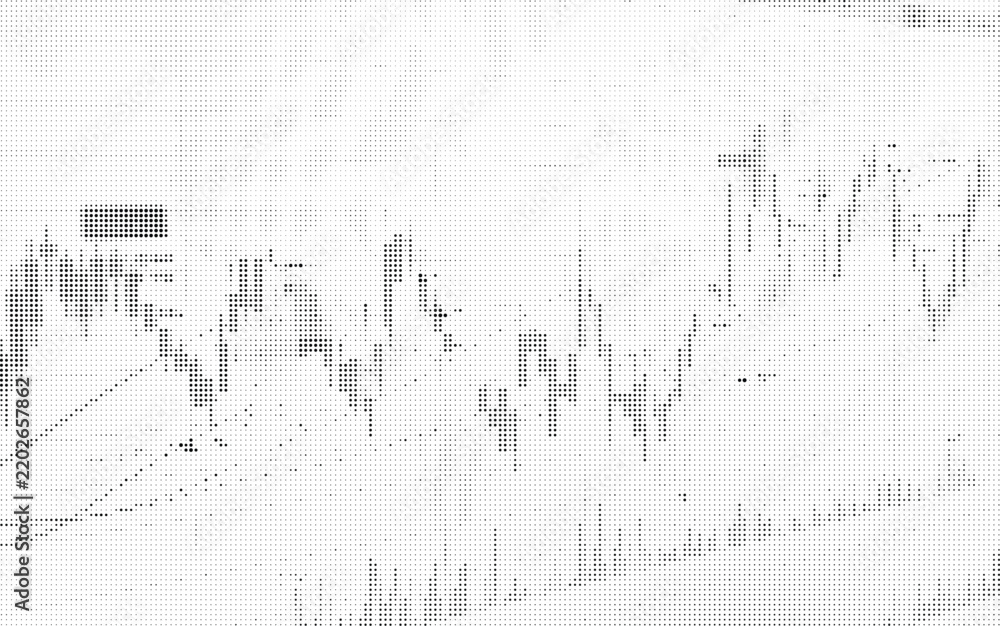 Fototapeta premium Abstract financial chart graphic with halftone dot pattern texture and market trend lines
