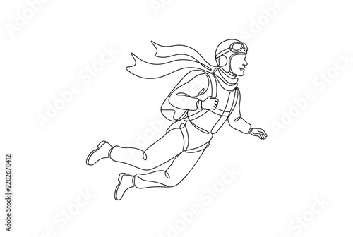 Foto Skydiver freefalling in gear with scarf blowing in wind.