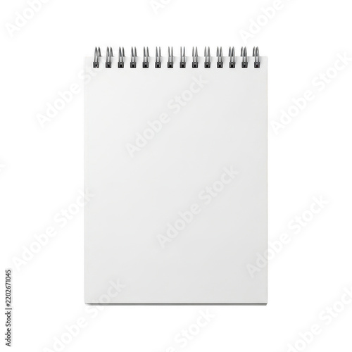 Blank white spiral notepad with empty pages isolated on transparent background