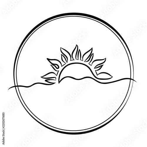 sun and moon icon. outline of mountains and moon vector icon isolated on white background