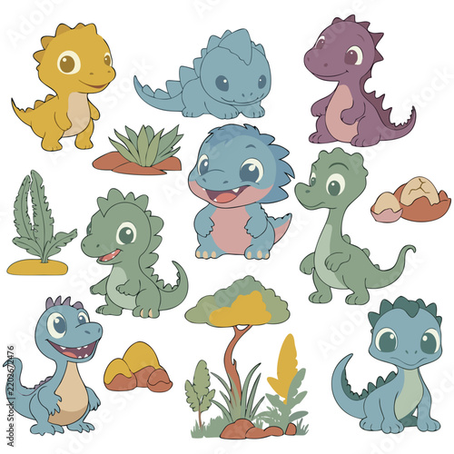 Kids Keamless Little Dinosaurs Vector