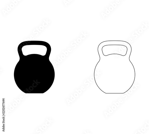 Kettlebell strength fitness icon solid black silhouette and outline on transparent background.
