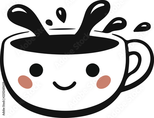 cup of coffee with cute face vector art illustrator