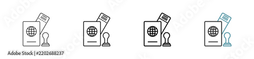Outline style passport icon set. Available various sizes