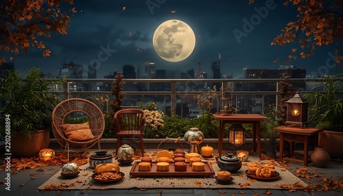 Mooncakes displayed on a balcony at.