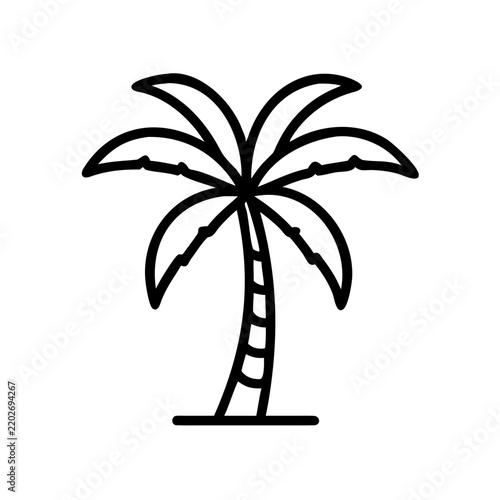 Palm tree icon black outline summer vacation travel symbol.