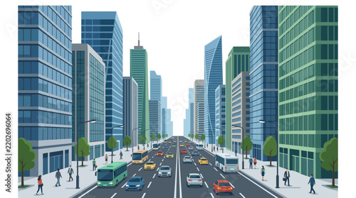 Busy City Street with Cars and Buildings