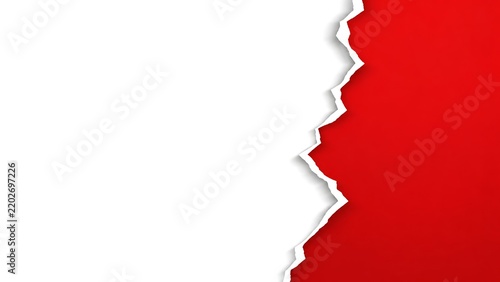 Torn white paper reveals bright red background creates dramatic textured edge for bold contrast message and advertising.