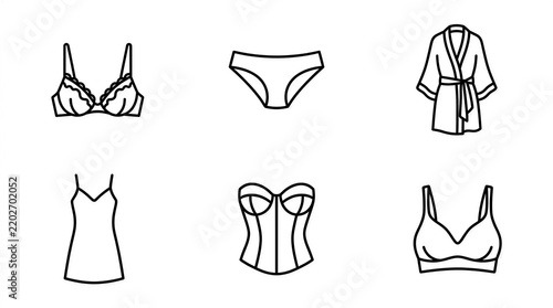 Women lingerie and underwear line art vector icon set isolated on white background
