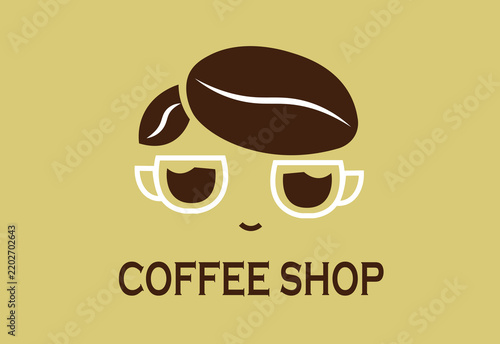 Coffee shop logo design with cute character made of coffee beans and cups