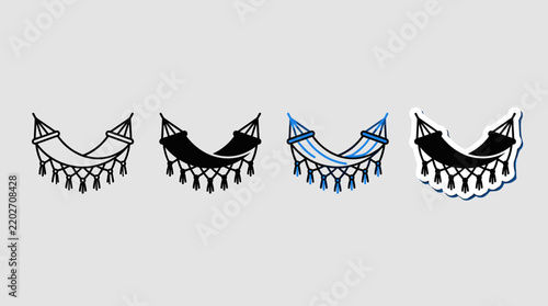 Macrame hammock icons for relaxation, boho, and leisure designs
