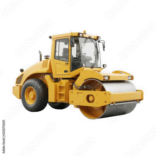 Yellow Road Roller Compactor Isolated on White