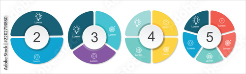 Infographic circle  diagram set. Circular  chart template 2-5 steps options. cycle diagram design for business presentation, vector illustration.