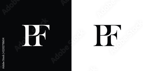 PF logo design. Initial letters P and F in a serif font. Creative, classic company name typography. Trendy logotype or brand identity. Vector illustration.