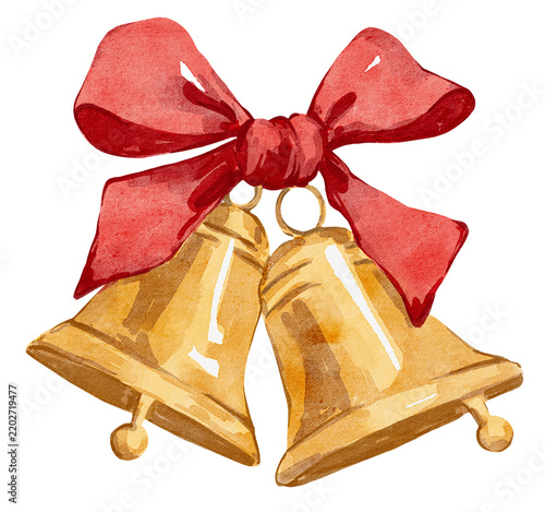 Watercolor Christmas jingle bells with the bow