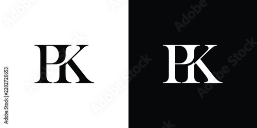 PK logo design. Initial letter P and K in a serif font. Creative, classic company name typography. Trendy logotype or brand identity. Vector illustration.