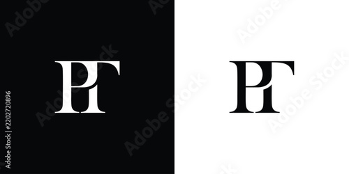 PT logo design. Initial letters P and T in a serif font. Creative, classic company name typography. Trendy logotype or brand identity. Vector illustration.