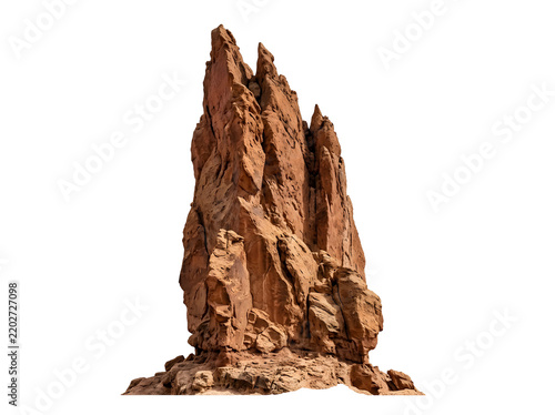 Sandstone rock formation jagged desert spire, isolated on transparent background