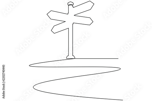 Multi direction road sign continuous one line drawing minimalist travel decision outline illustration