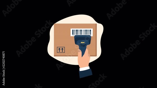 Animated Hand Scanning Barcode on Cardboard Shipping Box - Transparent