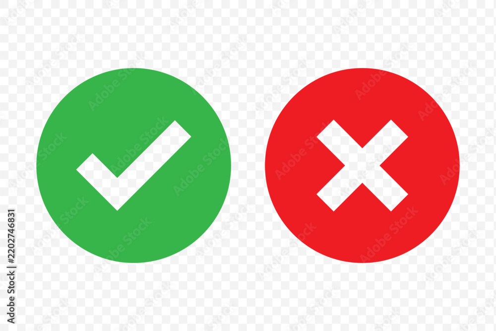 Obraz premium Green check mark, red cross mark icon set. Isolated on white background. Editable Stroke. Vector illustration stock illustration