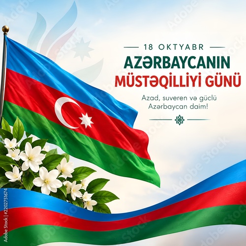 Azerbaijan flag waving for Independence Day celebration on October 18th