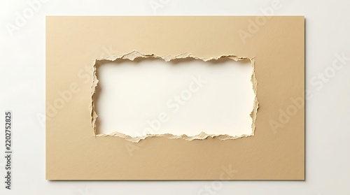Beige Paper Sheet with Rectangular Ripped Center Hole for Copy Space