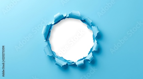 Torn Blue Paper Circle Hole with White Background for Graphic Design Layout