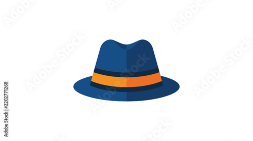 Classic blue fedora hat with orange band.