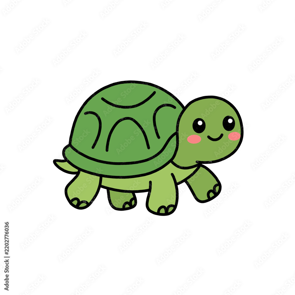 Obraz premium Cute kawaii green turtle character isolated illustration