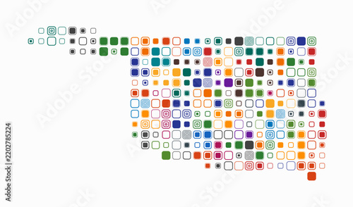 Oklahoma, shape of the state build of colored cells. Digital style map of the Oklahoma on white background. Large size rounded square blocks. Simple vector illustration.