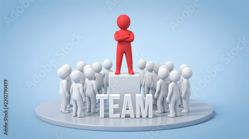 Red leader standing on a platform with a team of people illustration