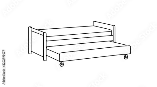 Obraz na plátne Trundle bed frame vector icon with sliding lower bed on wheels, minimalist line