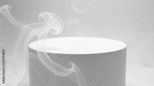 Minimalist White Podium Platform With Smoke Cloud Effect Studio Background